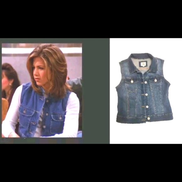 Blue Denim Vest Sz M alternate to Aso Rachel ‎ Friends TVShow Y2K 90's Academia - Picture 1 of 8